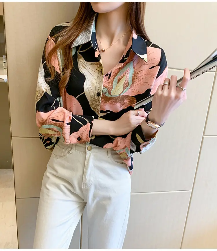 2020 New Autumn Long-sleeved Women's Top Printed Chiffon Shirt — feature 12