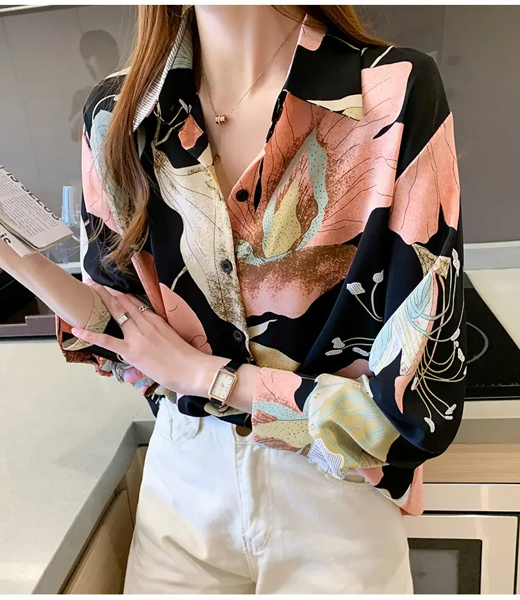 2020 New Autumn Long-sleeved Women's Top Printed Chiffon Shirt — feature 14