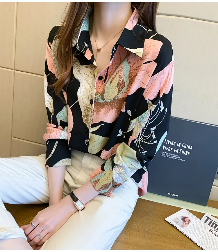 2020 New Autumn Long-sleeved Women's Top Printed Chiffon Shirt — feature 16