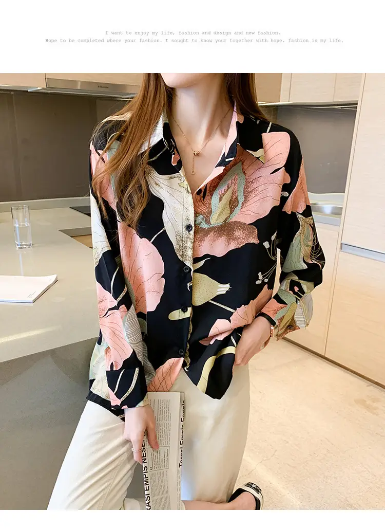 2020 New Autumn Long-sleeved Women's Top Printed Chiffon Shirt — feature 17