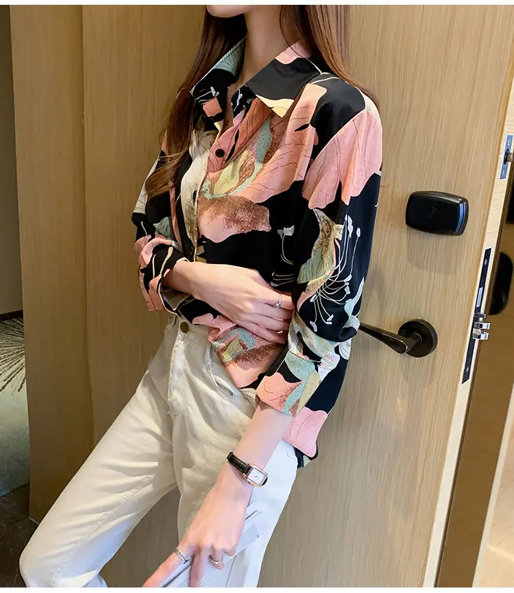 2020 New Autumn Long-sleeved Women's Top Printed Chiffon Shirt — feature 18