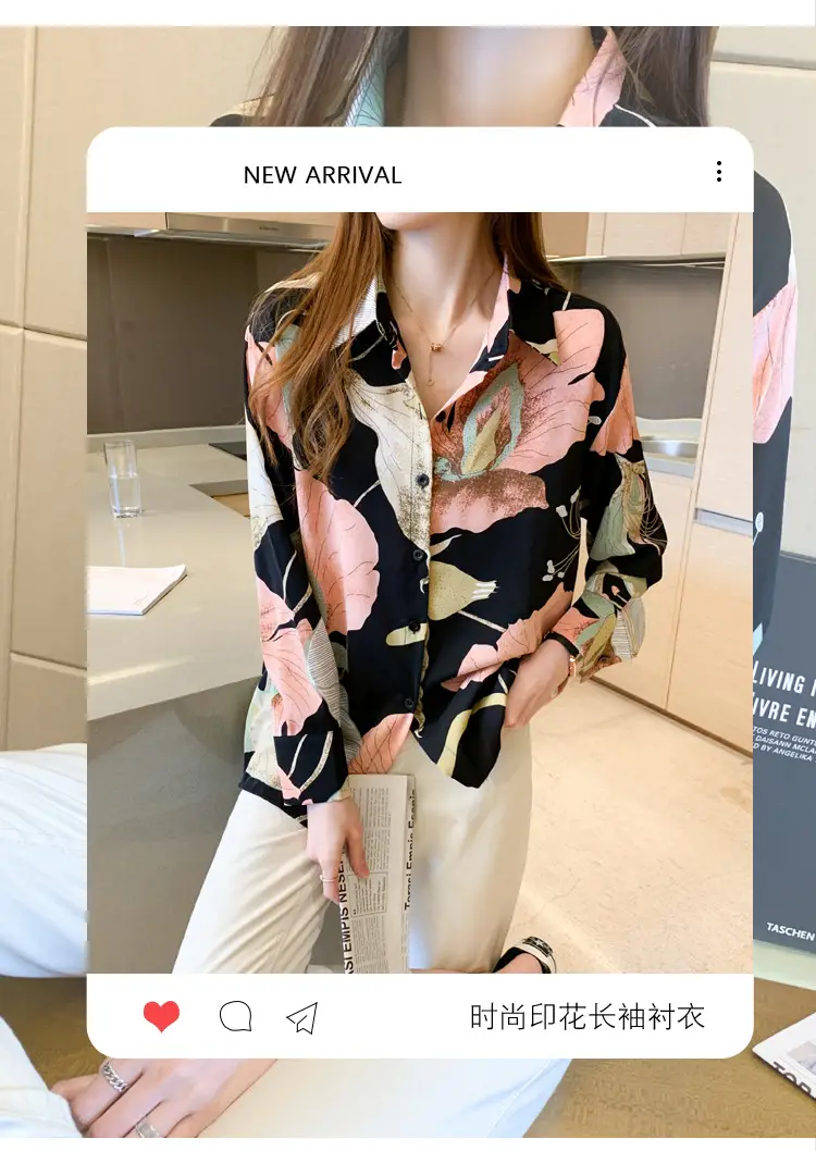 2020 New Autumn Long-sleeved Women's Top Printed Chiffon Shirt — feature 3