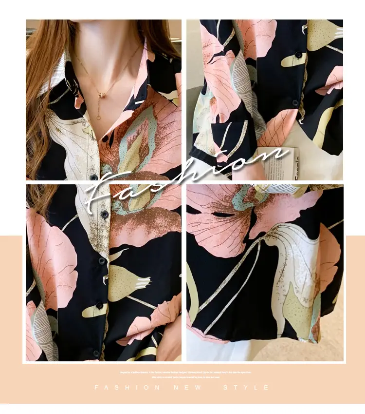 2020 New Autumn Long-sleeved Women's Top Printed Chiffon Shirt — feature 4