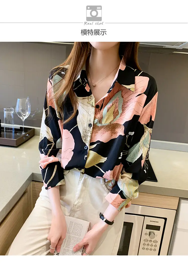 2020 New Autumn Long-sleeved Women's Top Printed Chiffon Shirt — feature 7