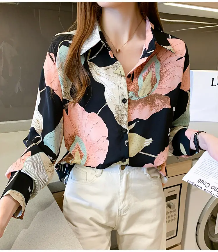 2020 New Autumn Long-sleeved Women's Top Printed Chiffon Shirt — feature 8