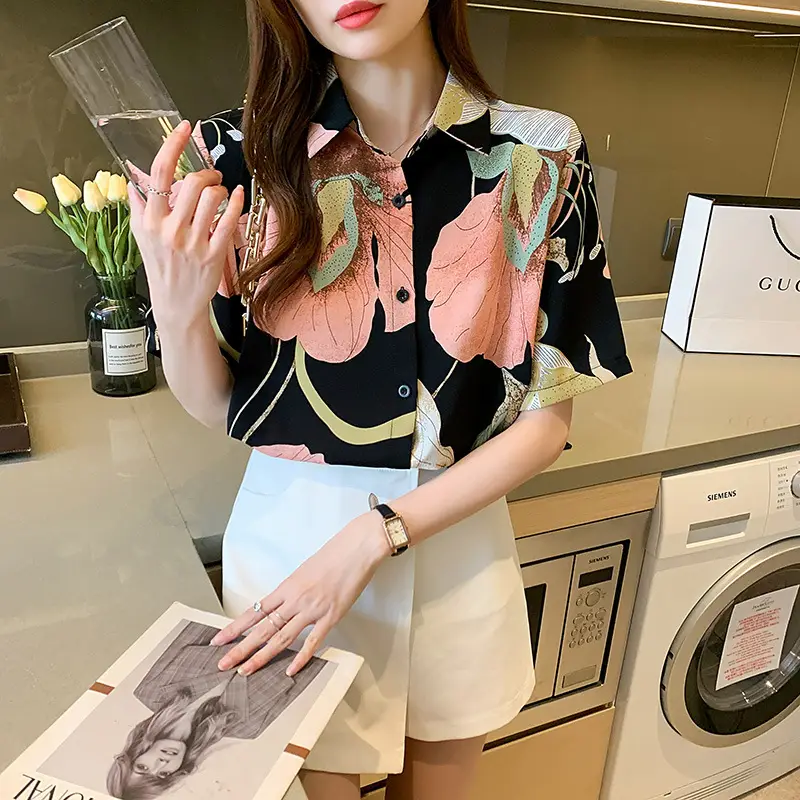 2020 New Autumn Long-sleeved Women's Top Printed Chiffon Shirt - Image 2