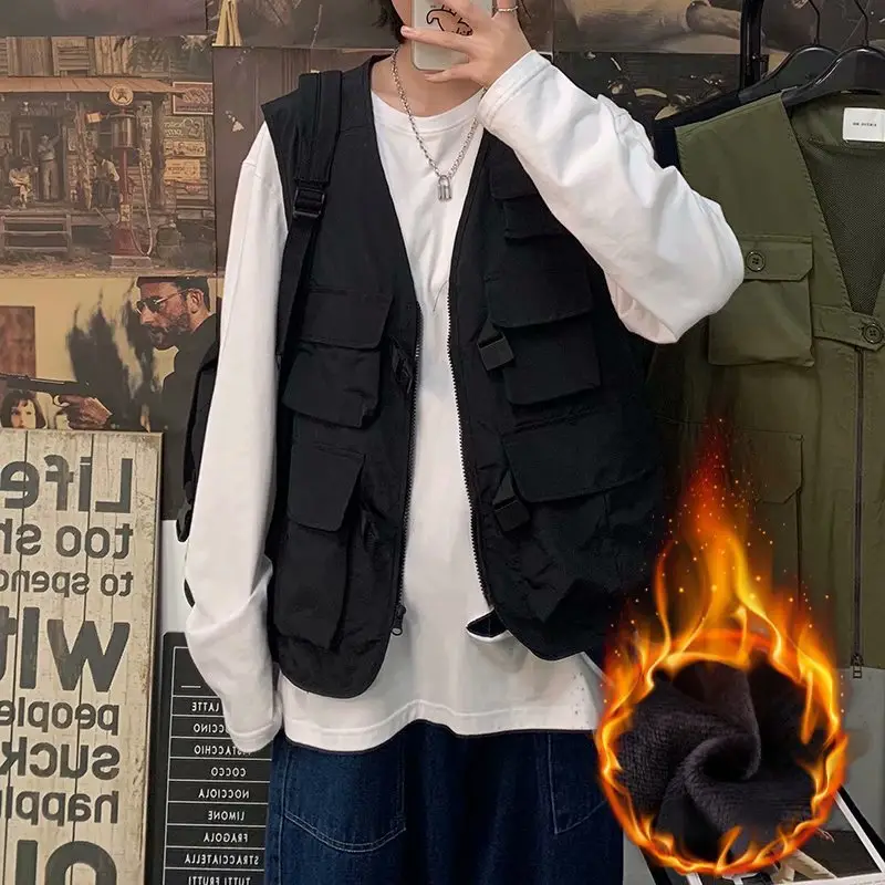 Men Black Tactical Vest Jacket with Backpack - Image 6