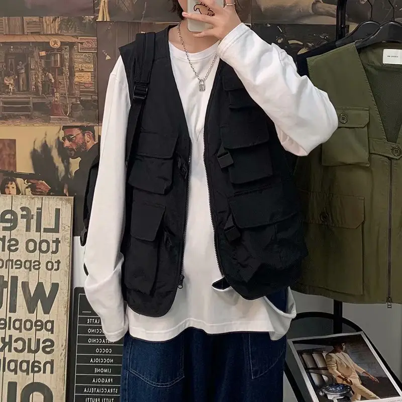 Men Black Tactical Vest Jacket with Backpack - Image 7