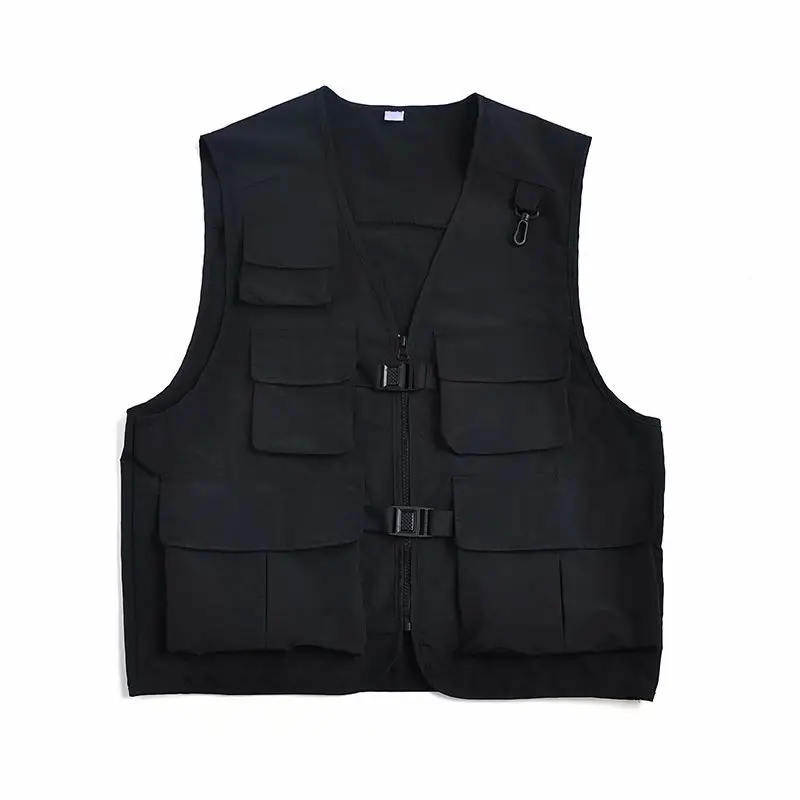 Men Black Tactical Vest Jacket with Backpack - Image 9
