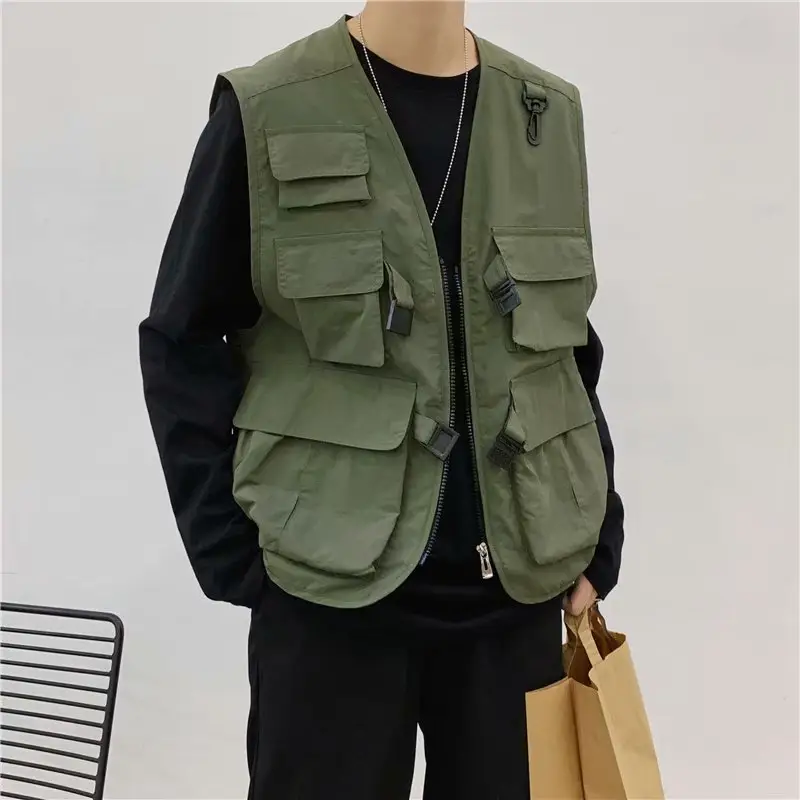 Men Black Tactical Vest Jacket with Backpack - Image 2