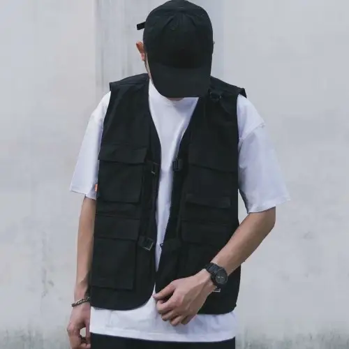 Men Black Tactical Vest Jacket with Backpack - Image 3