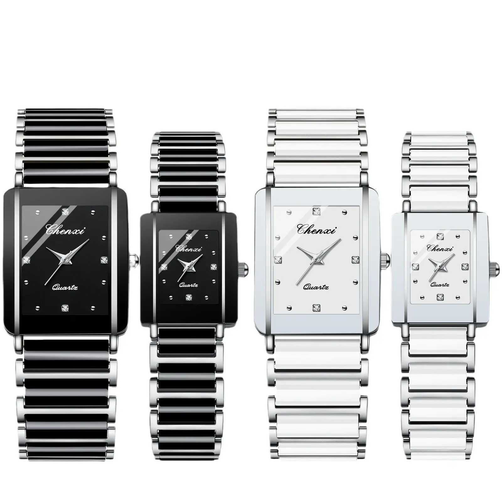 Chenxi Square Couple Watches Black Gold Ceramic Quartz