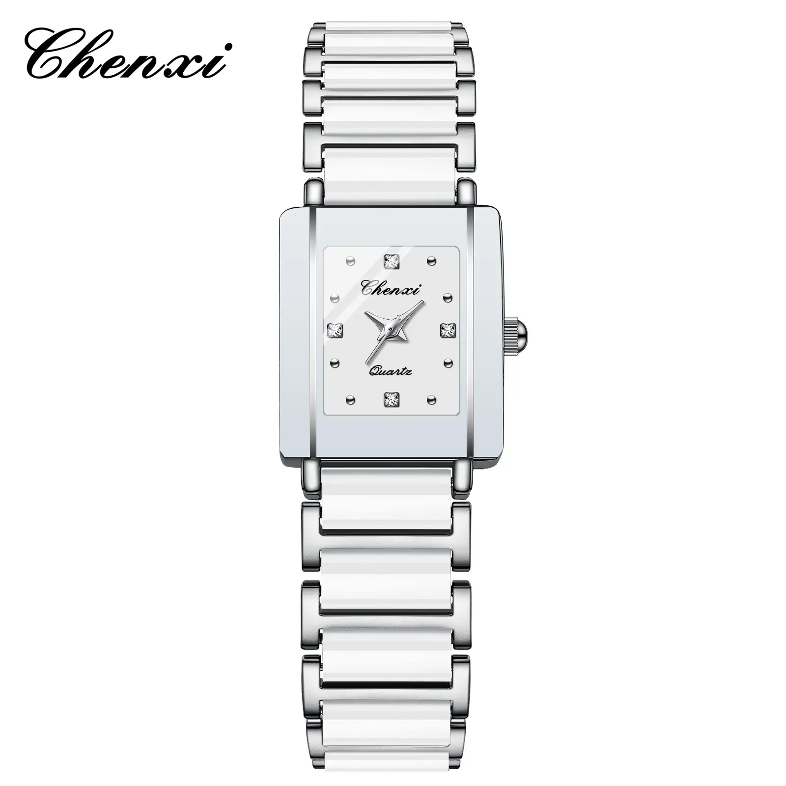 Chenxi Square Couple Watches Black Gold Ceramic Quartz