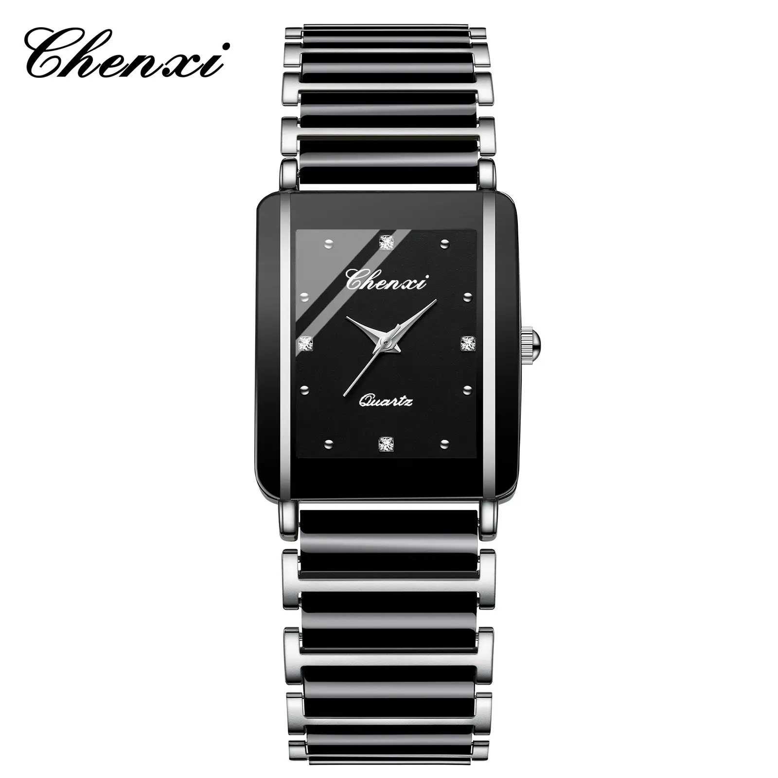 Chenxi Square Couple Watches Black Gold Ceramic Quartz