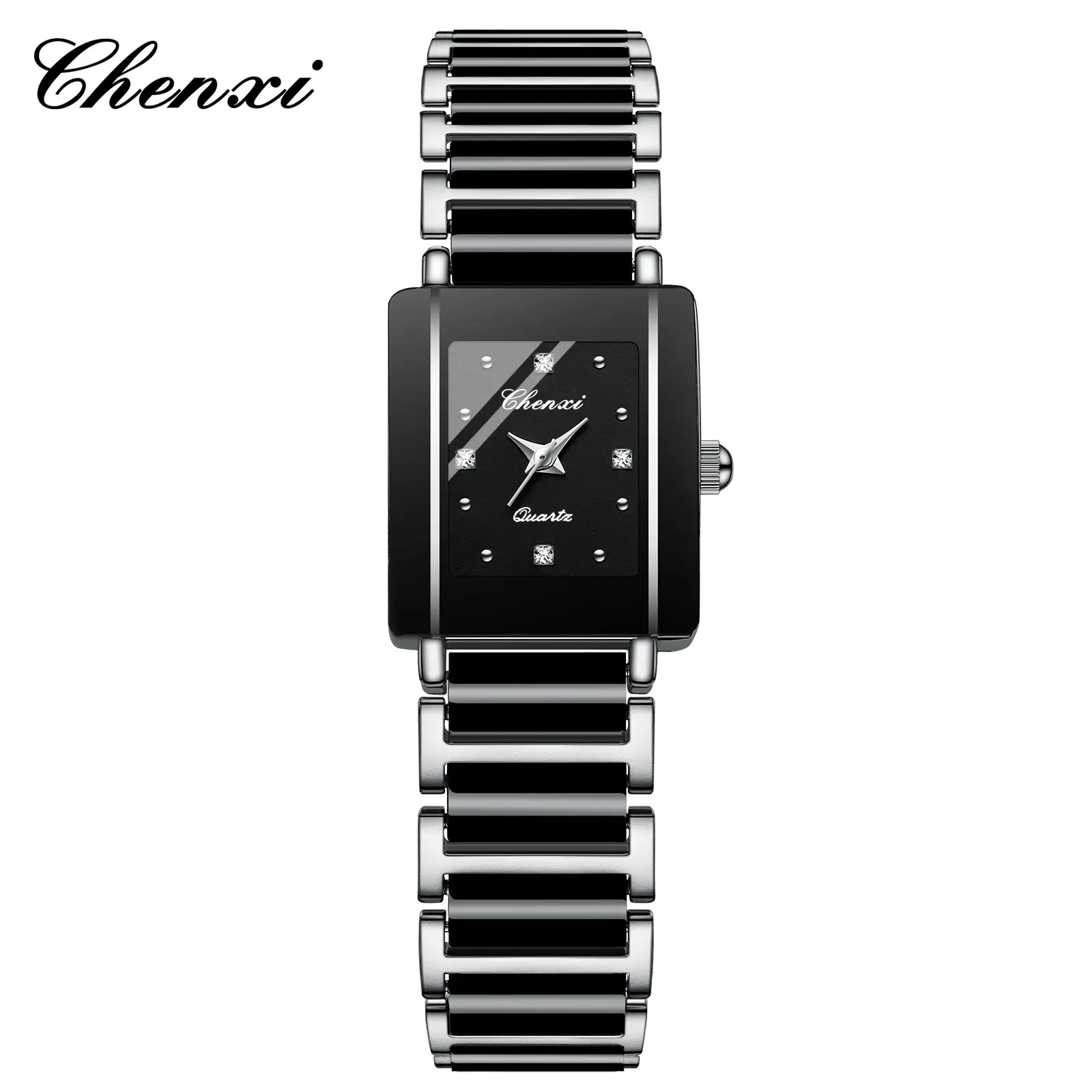 Chenxi Square Couple Watches Black Gold Ceramic Quartz