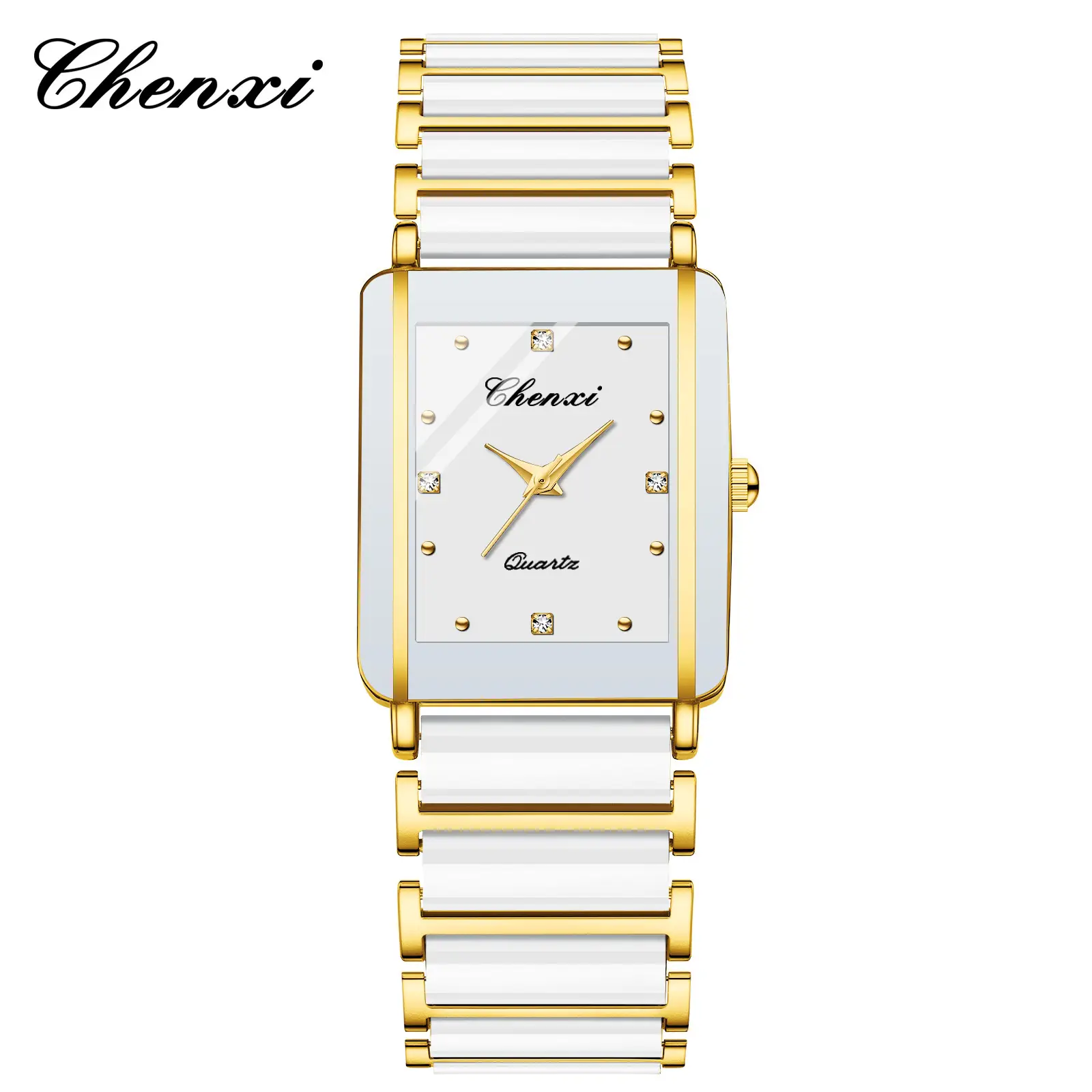 Chenxi Square Couple Watches Black Gold Ceramic Quartz