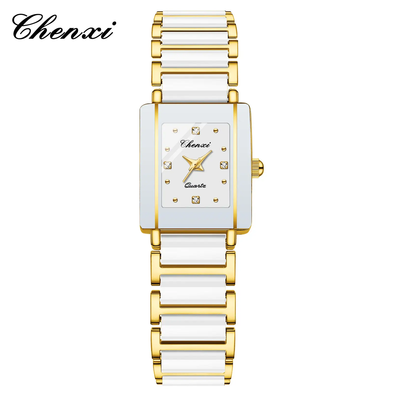 Chenxi Square Couple Watches Black Gold Ceramic Quartz