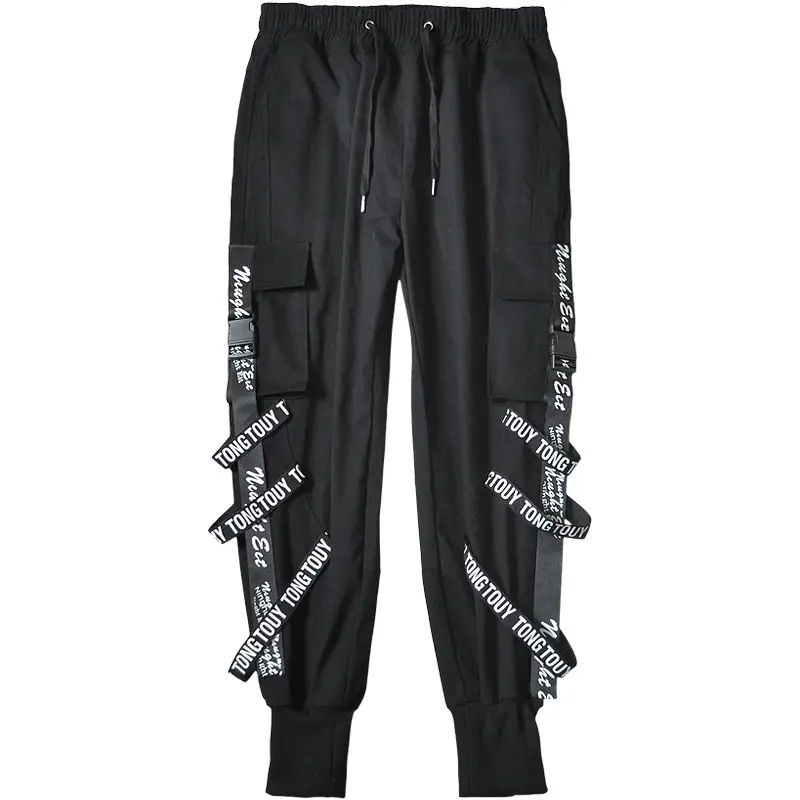 Men's Black Strap Overalls Korean Hiphop Pants Loose Fit