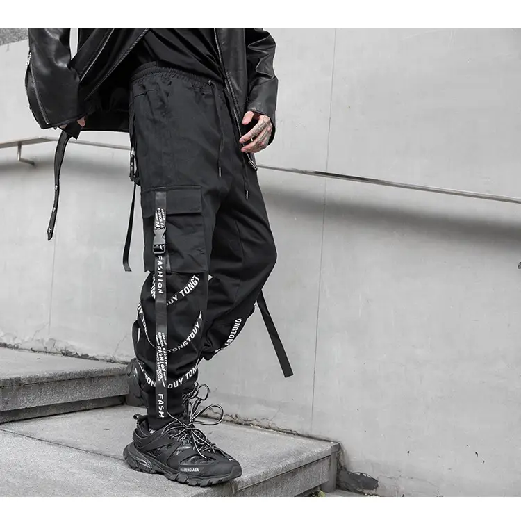 Men's Black Strap Overalls Korean Hiphop Pants Loose Fit — feature 2