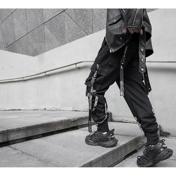Men's Black Strap Overalls Korean Hiphop Pants Loose Fit — feature 3