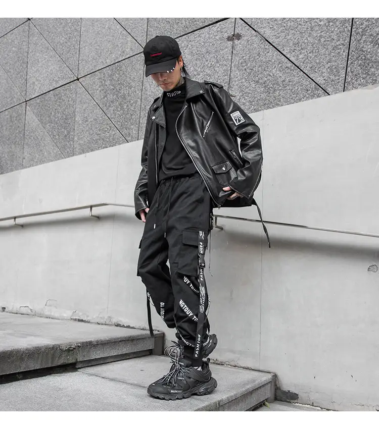Men's Black Strap Overalls Korean Hiphop Pants Loose Fit — feature 4