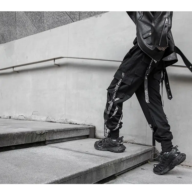 Men's Black Strap Overalls Korean Hiphop Pants Loose Fit — feature 5