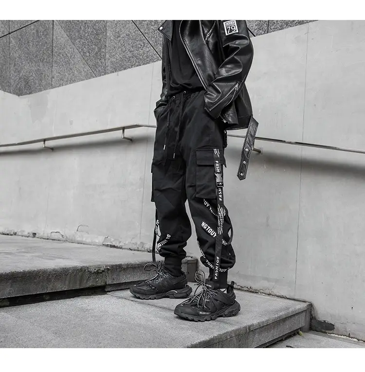 Men's Black Strap Overalls Korean Hiphop Pants Loose Fit — feature 6
