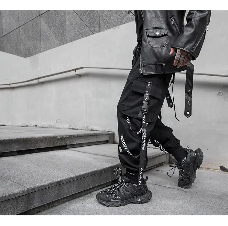 Men's Black Strap Overalls Korean Hiphop Pants Loose Fit — feature 8