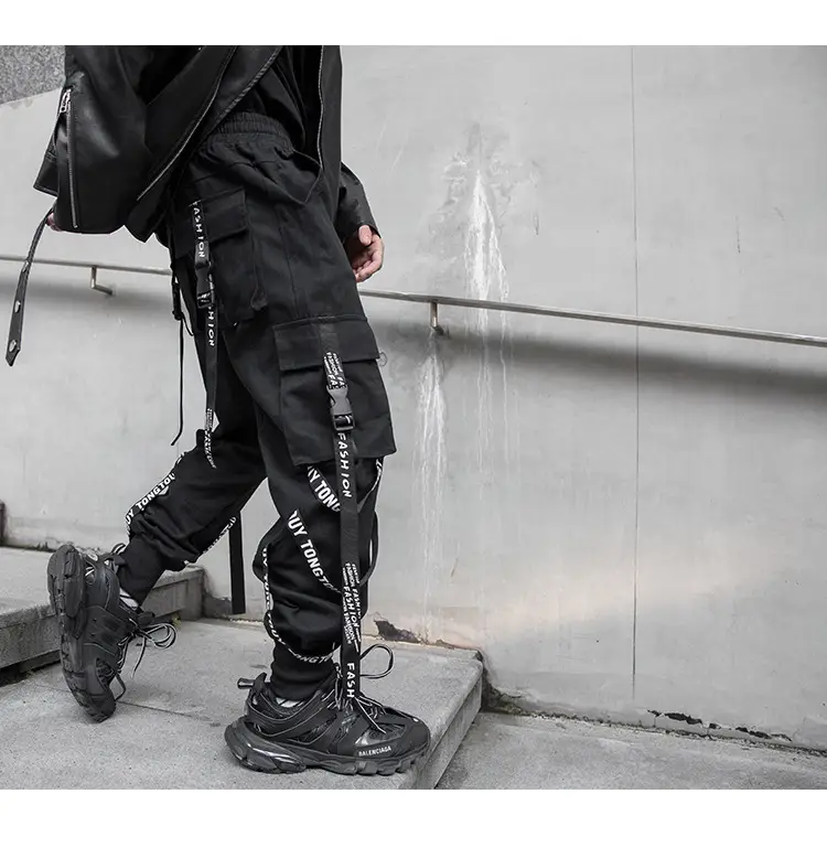 Men's Black Strap Overalls Korean Hiphop Pants Loose Fit — feature 9
