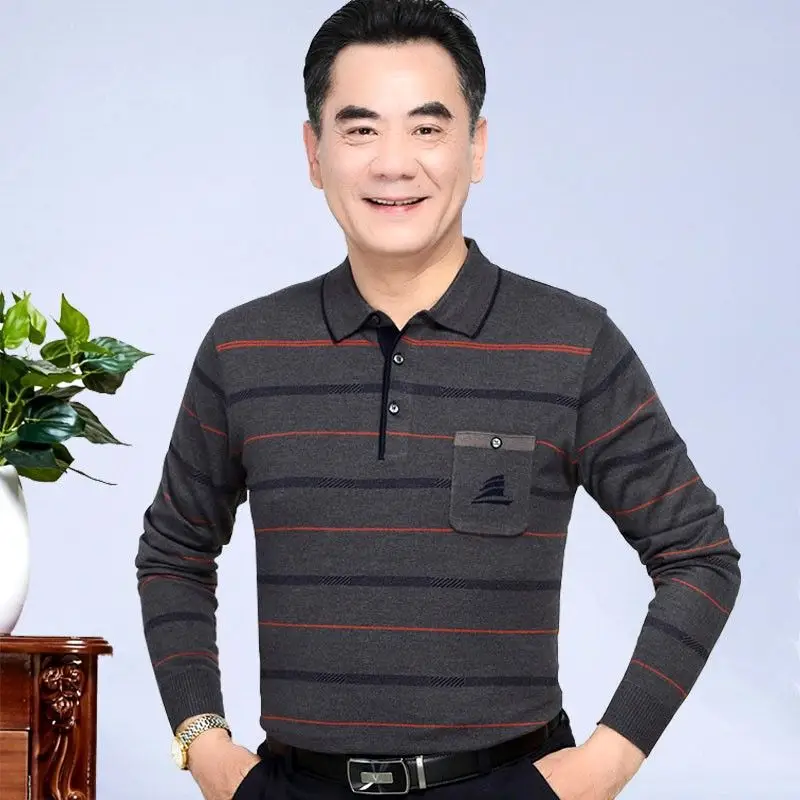 Dad's Maroon Striped Long Sleeve T-Shirt - Image 11