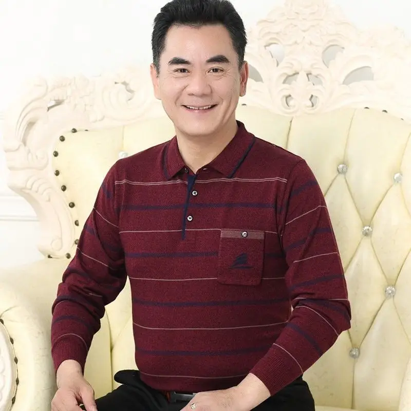 Dad's Maroon Striped Long Sleeve T-Shirt - Image 12