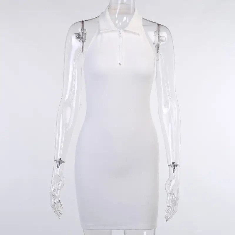 White Slim Fit Polo Dress with Off Shoulder Design