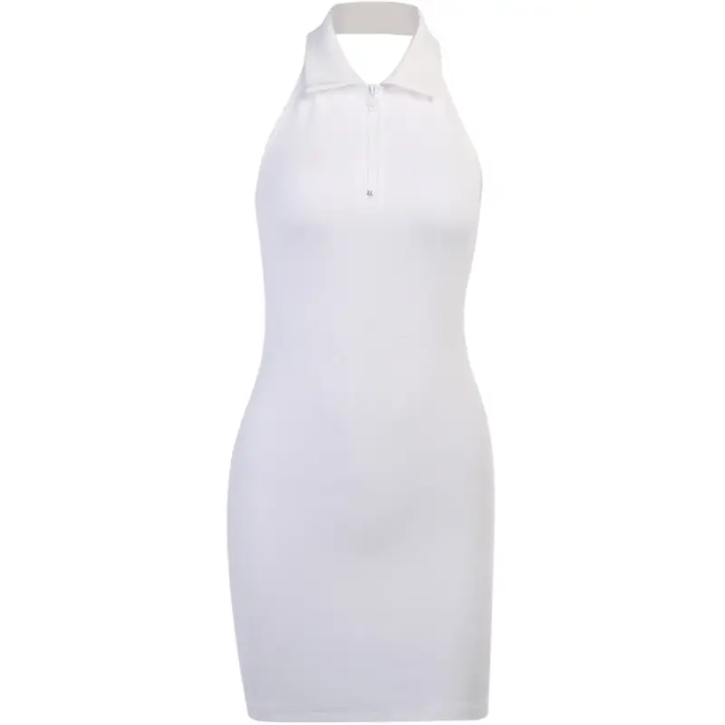 White Slim Fit Polo Dress with Off Shoulder Design