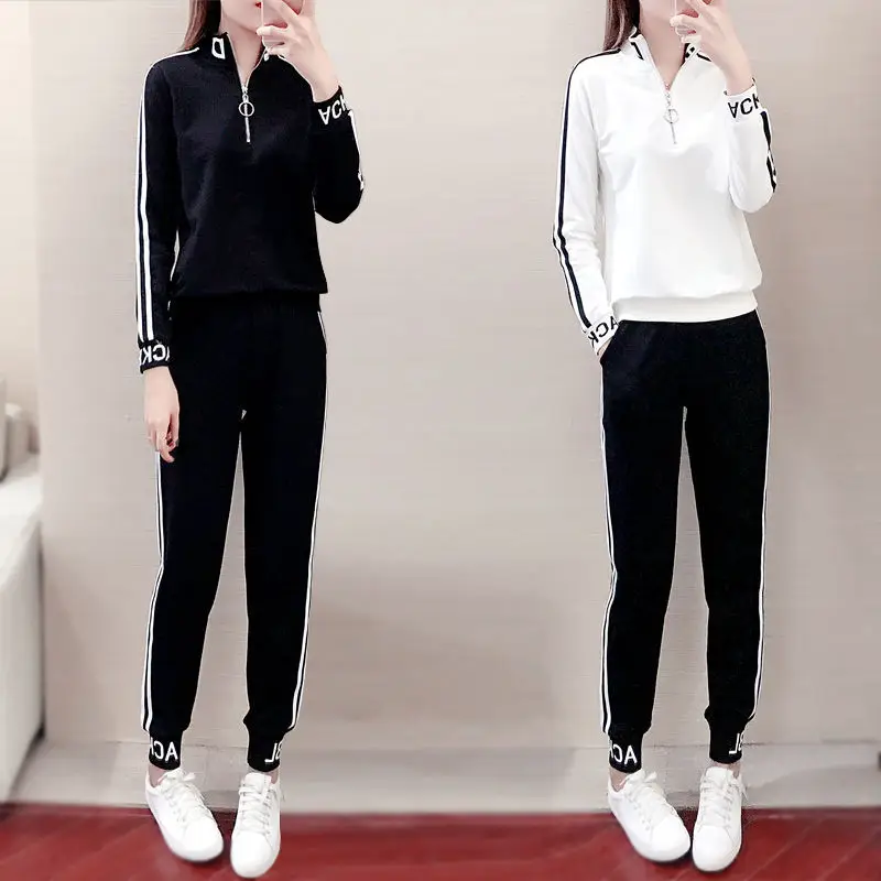 Women Black Track Suit 2-Piece Sweatshirt Running Set - Image 4