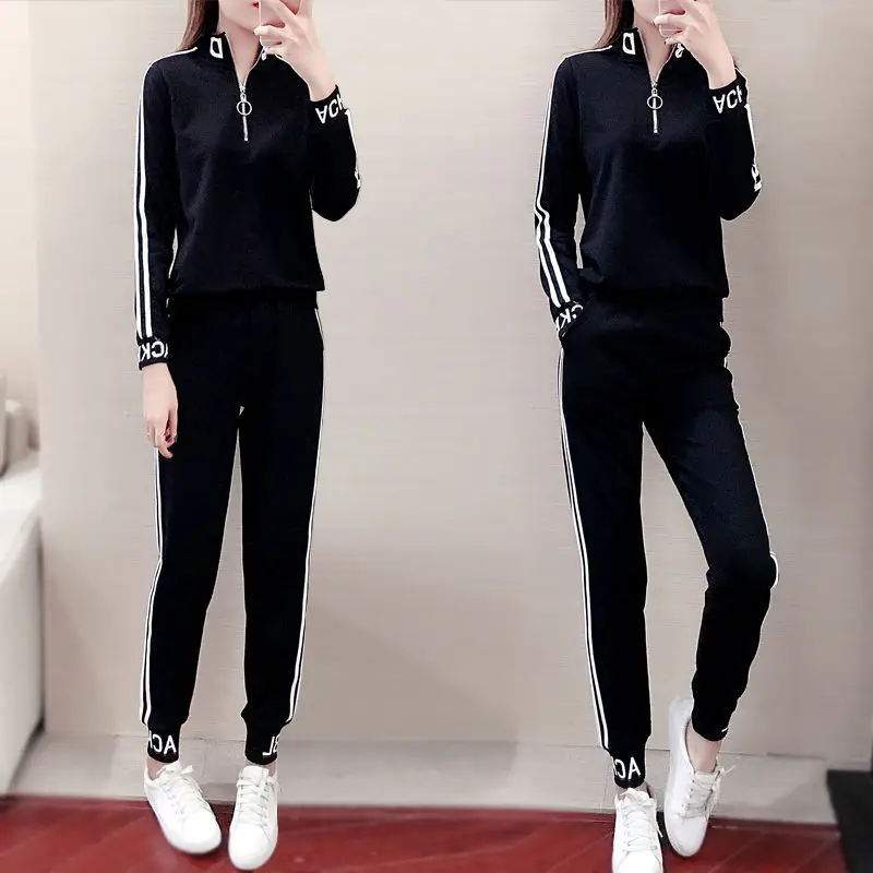 Women Black Track Suit 2-Piece Sweatshirt Running Set - Image 5