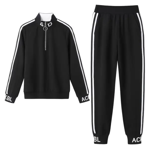 Women Black Track Suit 2-Piece Sweatshirt Running Set - Image 7