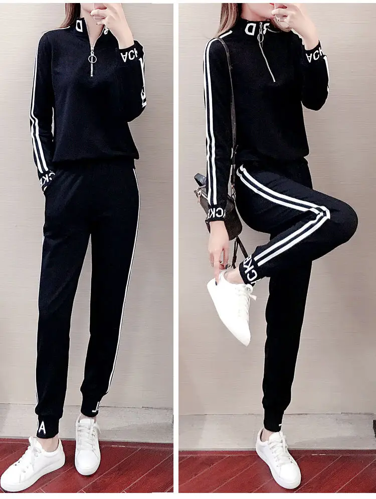 Women Black Track Suit 2-Piece Sweatshirt Running Set — feature 15