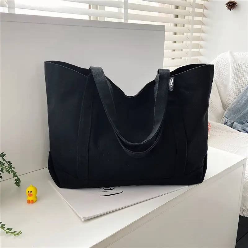 Black Canvas Women's Shoulder Bag Large Capacity Artistic Design - Image 7