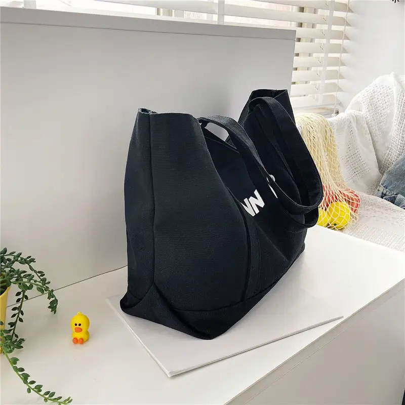 Black Canvas Women's Shoulder Bag Large Capacity Artistic Design - Image 8