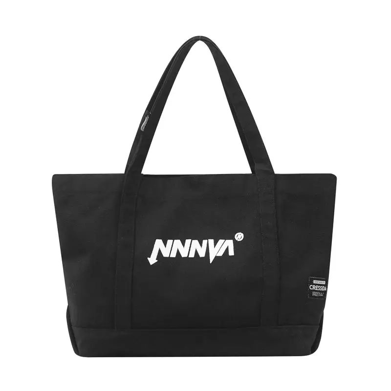 Black Canvas Women's Shoulder Bag Large Capacity Artistic Design - Image 10