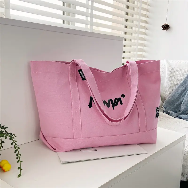 Black Canvas Women's Shoulder Bag Large Capacity Artistic Design - Image 4