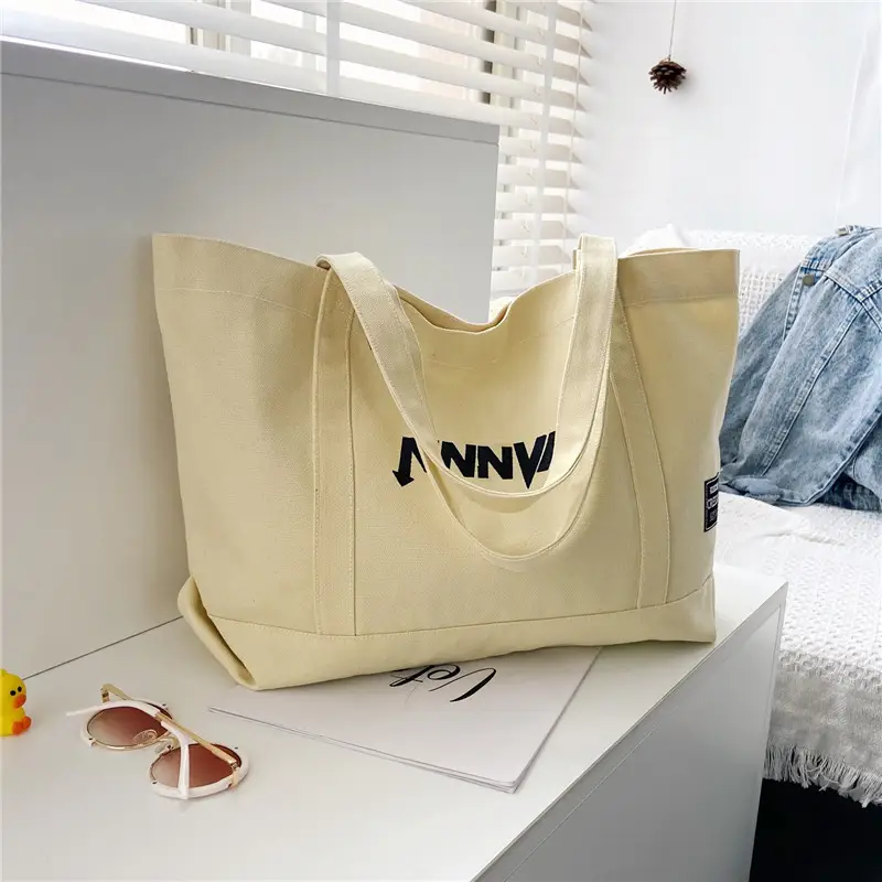Black Canvas Women's Shoulder Bag Large Capacity Artistic Design - Image 5