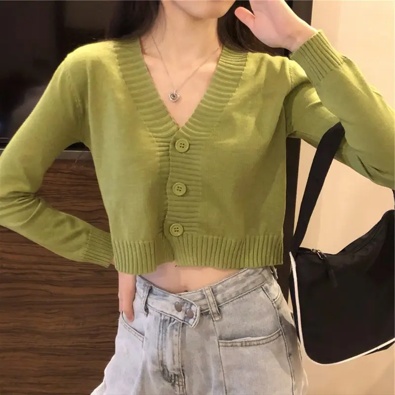 Black V-Neck Knitted Cardigan Coat for Women - Image 11