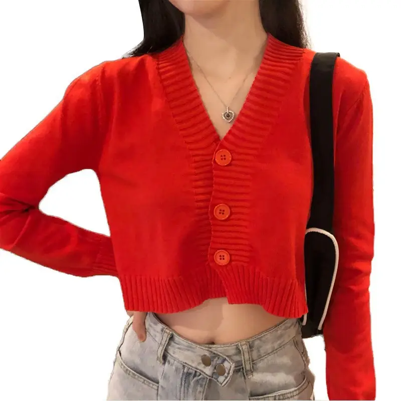 Black V-Neck Knitted Cardigan Coat for Women - Image 14
