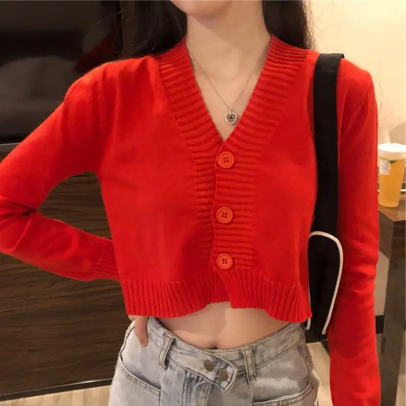 Black V-Neck Knitted Cardigan Coat for Women - Image 3