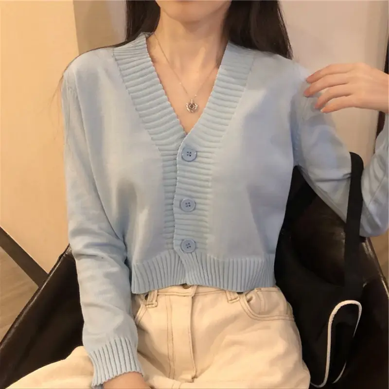 Black V-Neck Knitted Cardigan Coat for Women - Image 7