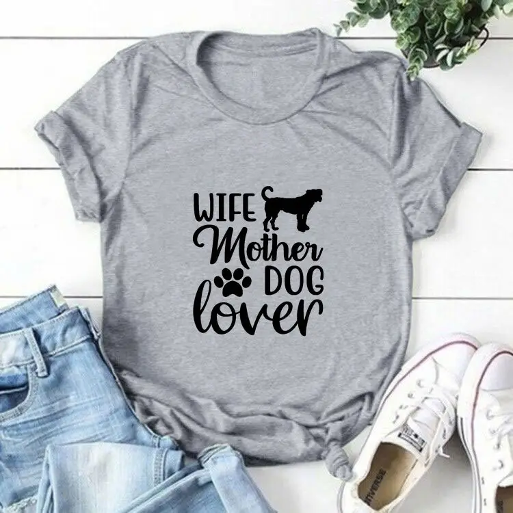 Wife Mother Dog Lover Grey T-Shirt