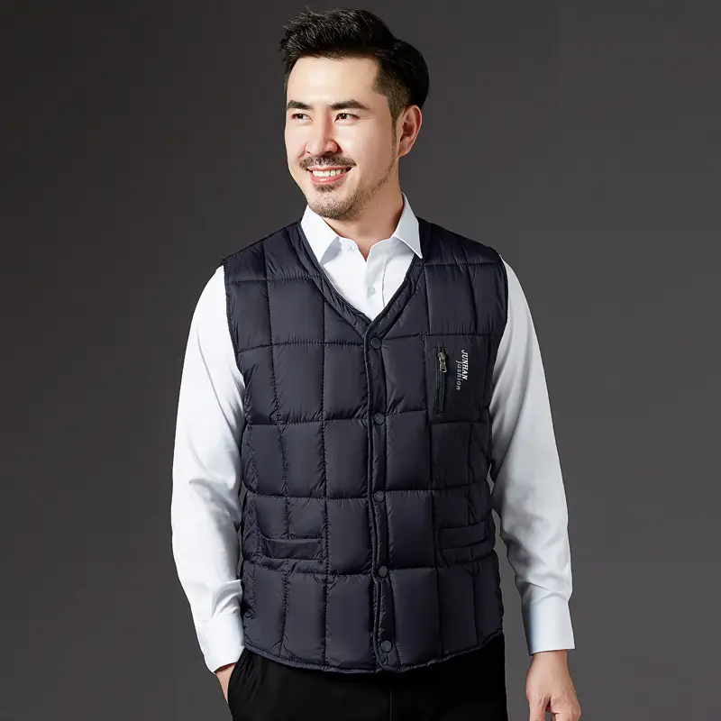 Men's Fleece Lined V-Neck Vest Dark Blue Large - Image 4