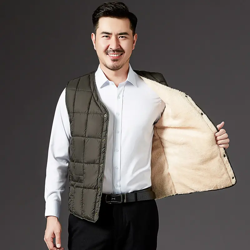 Men's Fleece Lined V-Neck Vest Dark Blue Large - Image 5