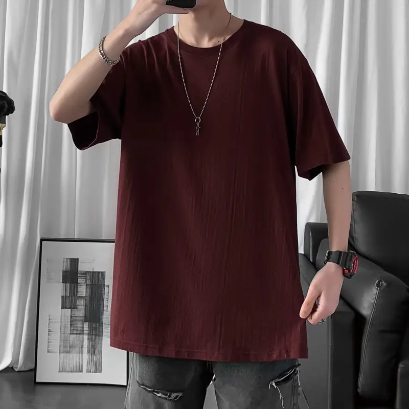 Men Purple Cotton Loose T-Shirt Summer - Image 2